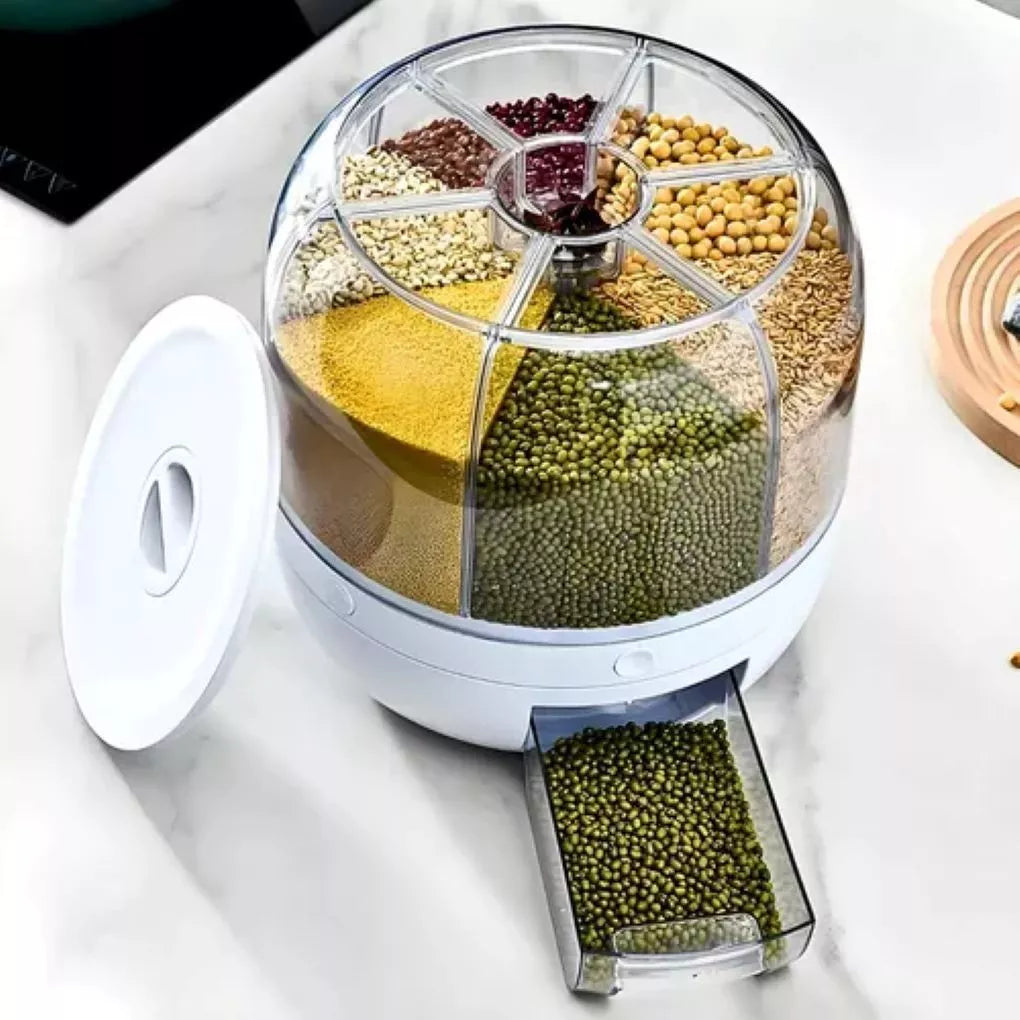 Dispenser de Cereais Giratório 6 Divisórias | Porta Grãos Organizador de Cozinha
