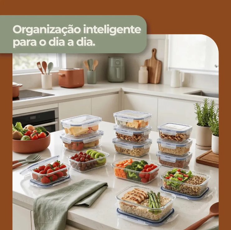 Kit 10 Potes De Vidro Hermético 640ml