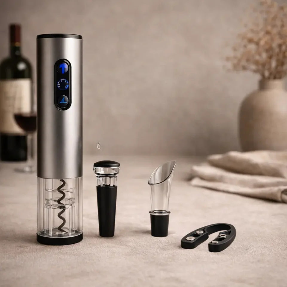Kit Abridor de Vinho Elétrico Automático com Caixa Presenteável 4 Peças