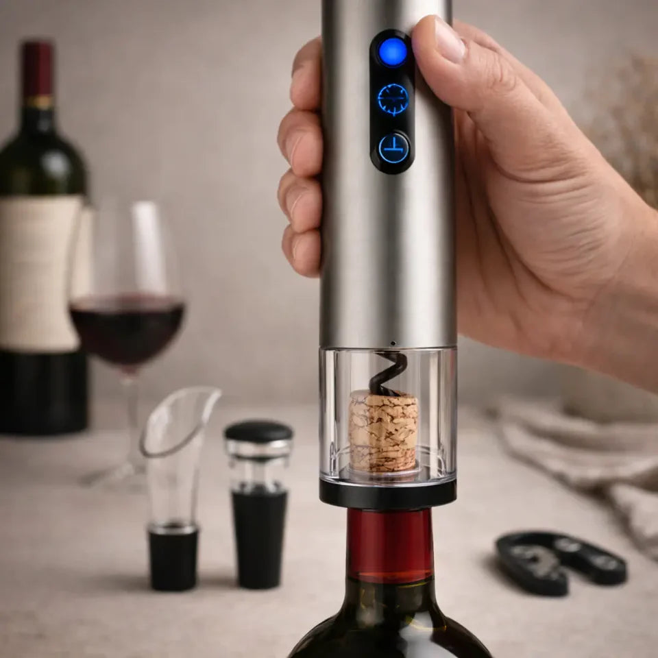 Kit Abridor de Vinho Elétrico Automático com Caixa Presenteável 4 Peças