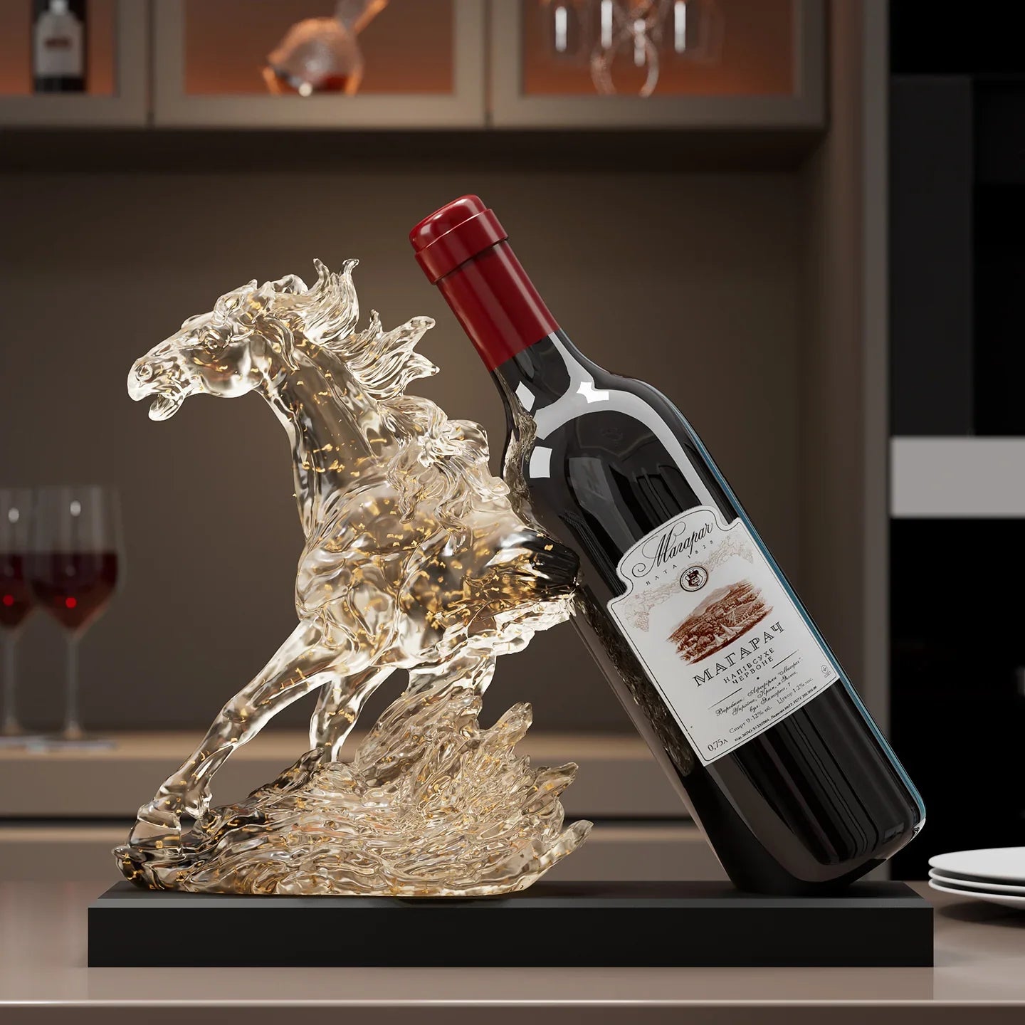 Suporte para Vinho Decorativo Cavalo em Resina