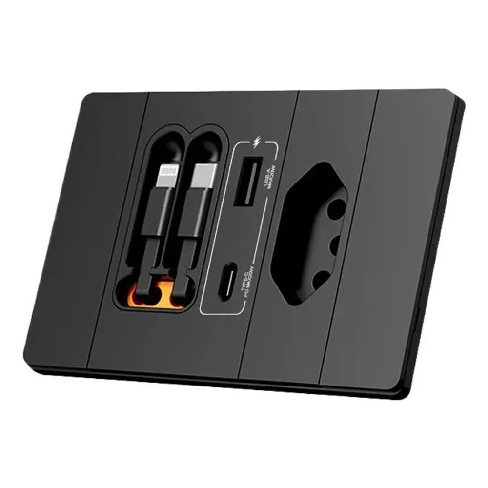 Tomada Inteligente Plugmax — tomada, USB, USB-C e 2 cabos retráteis numa peça só