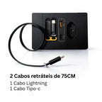 Tomada Inteligente Plugmax — tomada, USB, USB-C e 2 cabos retráteis numa peça só
